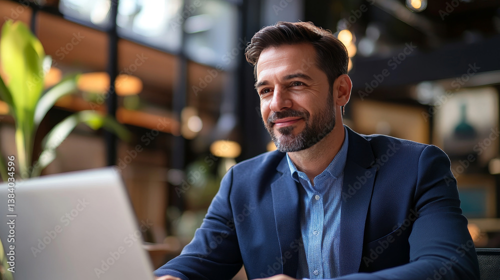 Fototapeta premium LLM large language model and custom AI solutions. Artificial intelligence driven automation technology. Businessman using laptop computer for training and instructing AI.