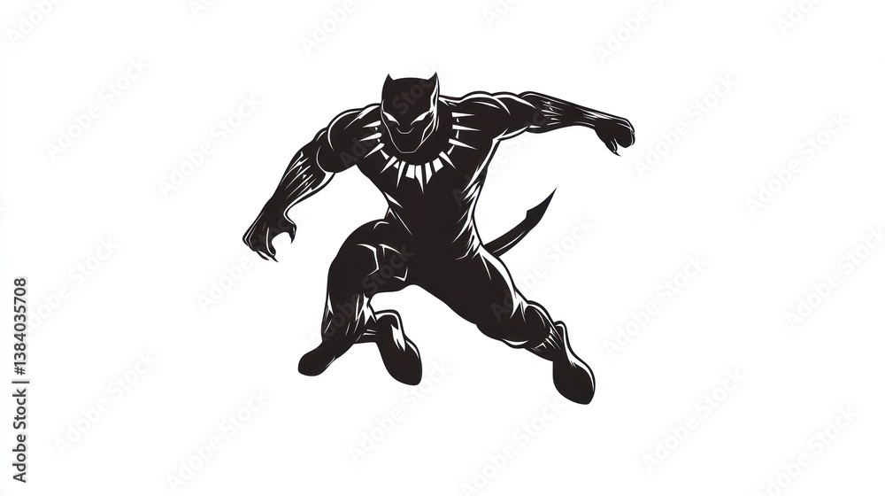 Black Panther superhero action pose, white background, comic art Black Panther superhero action pose, white background, comic art