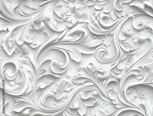 Seamless barocco scrollwork pattern venzel and whorl Royal vintage Victorian Gothic Rococo white background