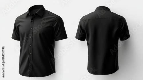 Black short sleeve button down shirt mockup, different views