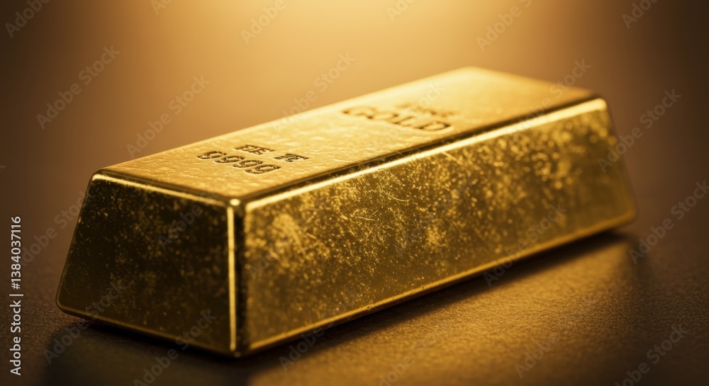 Shiny Gold Bar on Metallic Surface Under Warm Light – Wealth and Investment Concept Shiny Gold Bar on Metallic Surface Under Warm Light – Wealth and Investment Concept