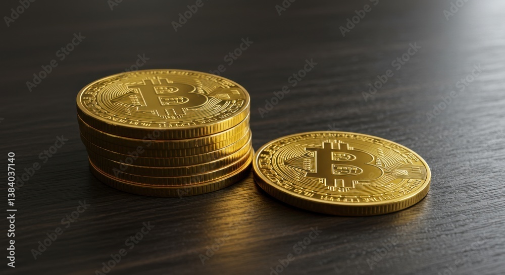 Stack of Gold Bit coin Cryptocurrency Coins on Dark Wooden Surface – Digital Currency Concept Stack of Gold Bit coin Cryptocurrency Coins on Dark Wooden Surface – Digital Currency Concept