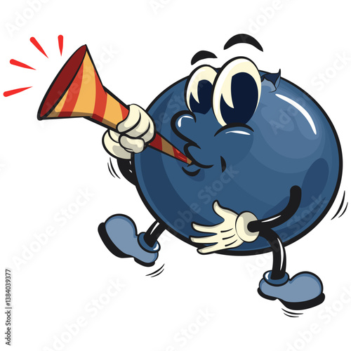 Cute blueberry fruit vektor illustration mascot character blow the party horn trumpet, work of hand drawn