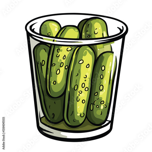 Hand Drawn Illustration of Pickled Cucumbers in a Glass Jar , isolated on white background