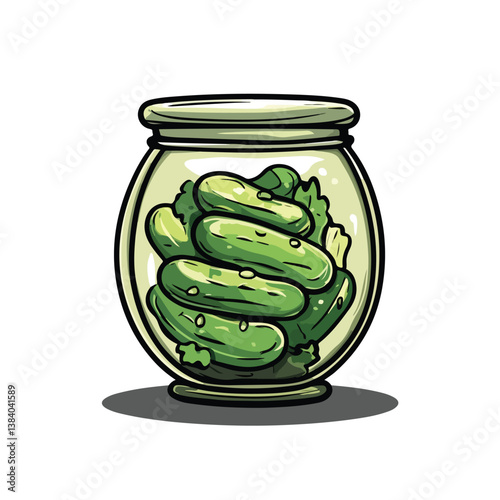 Hand Drawn Illustration of Pickled Cucumbers in a Glass Jar , isolated on white background