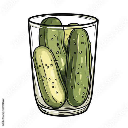Hand Drawn Illustration of Pickled Cucumbers in a Glass Jar , isolated on white background