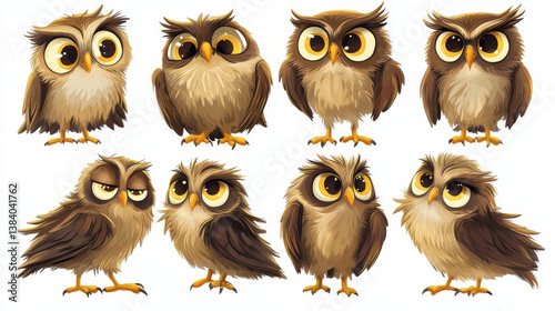 Wallpaper Mural Set of cartoon owls for wisdom or education concept design. All birds are isolated on white background. Jpeg version also available in gallery  Torontodigital.ca