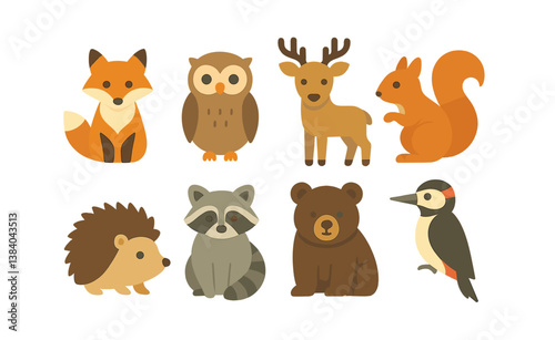 Charming woodland creatures: adorable animal icons for creative projects. Vector icons