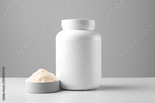Protein powder and Supplement Bottle Jar Packaging White Mockup, isolated on grey background, 3d render