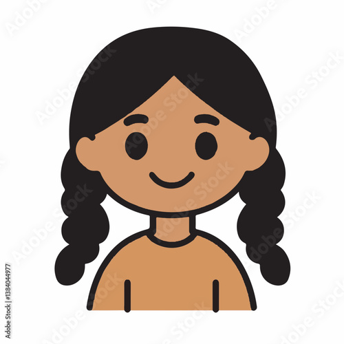 Girl character smiles front cartoon plain style illustration art