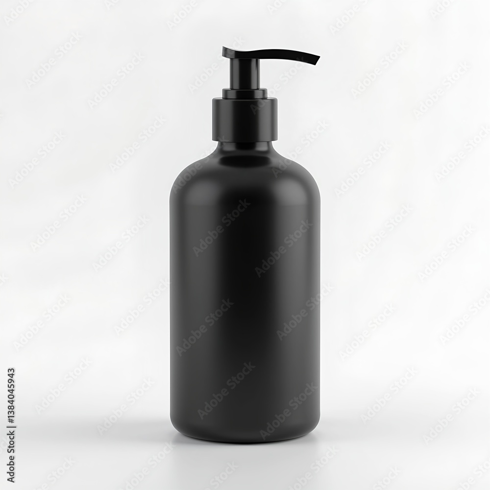 Matte black lotion pump bottle isolated on a white background, label-free, product mockup, dispenser Matte black lotion pump bottle isolated on a white background, label-free, product mockup, dispenser