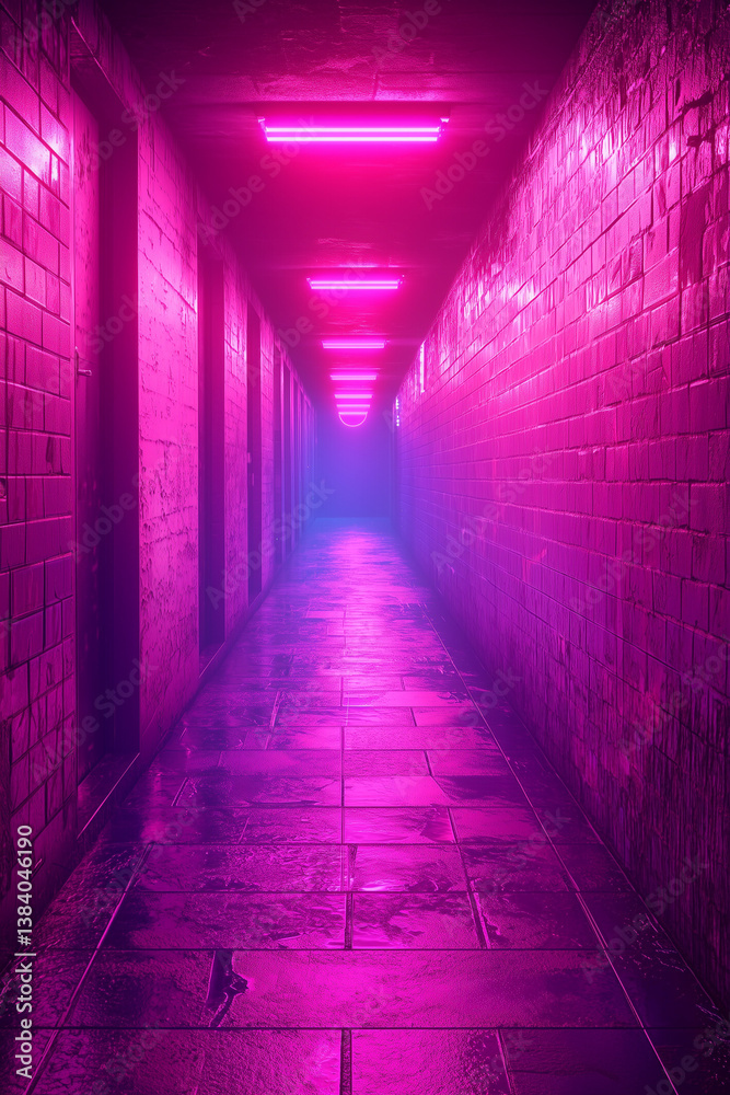 Cyberpunk Neon Corridor with Pink Lights