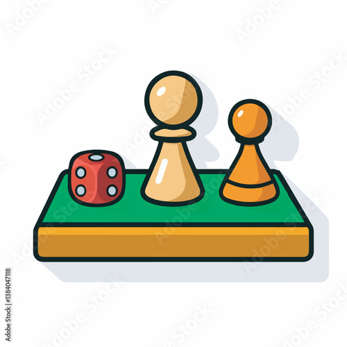 Gaming pieces sit on gameboard play scene isolated illustration