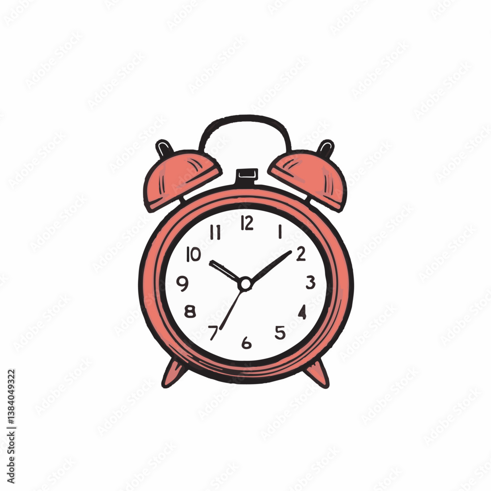 Red alarm clock ticks in simple white background time Red alarm clock ticks in simple white background time