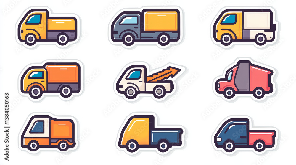 Fototapeta premium Free delivery icons, truck and arrow for shipping or courier service vector 24 hours express order symbols. Free delivery stickers with van car and parcel box or mail package for express shipping