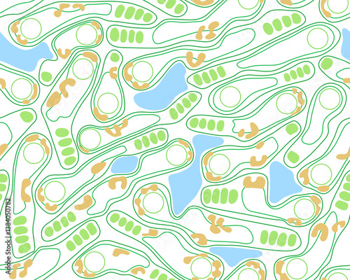 Golf course layout seamless pattern. Top view of vector map outline blueprint