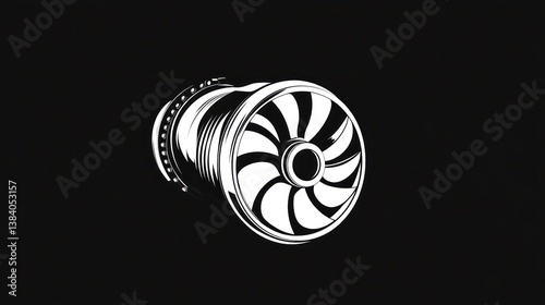 Jet engine turbine, engineering design, dark background, industrial illustration