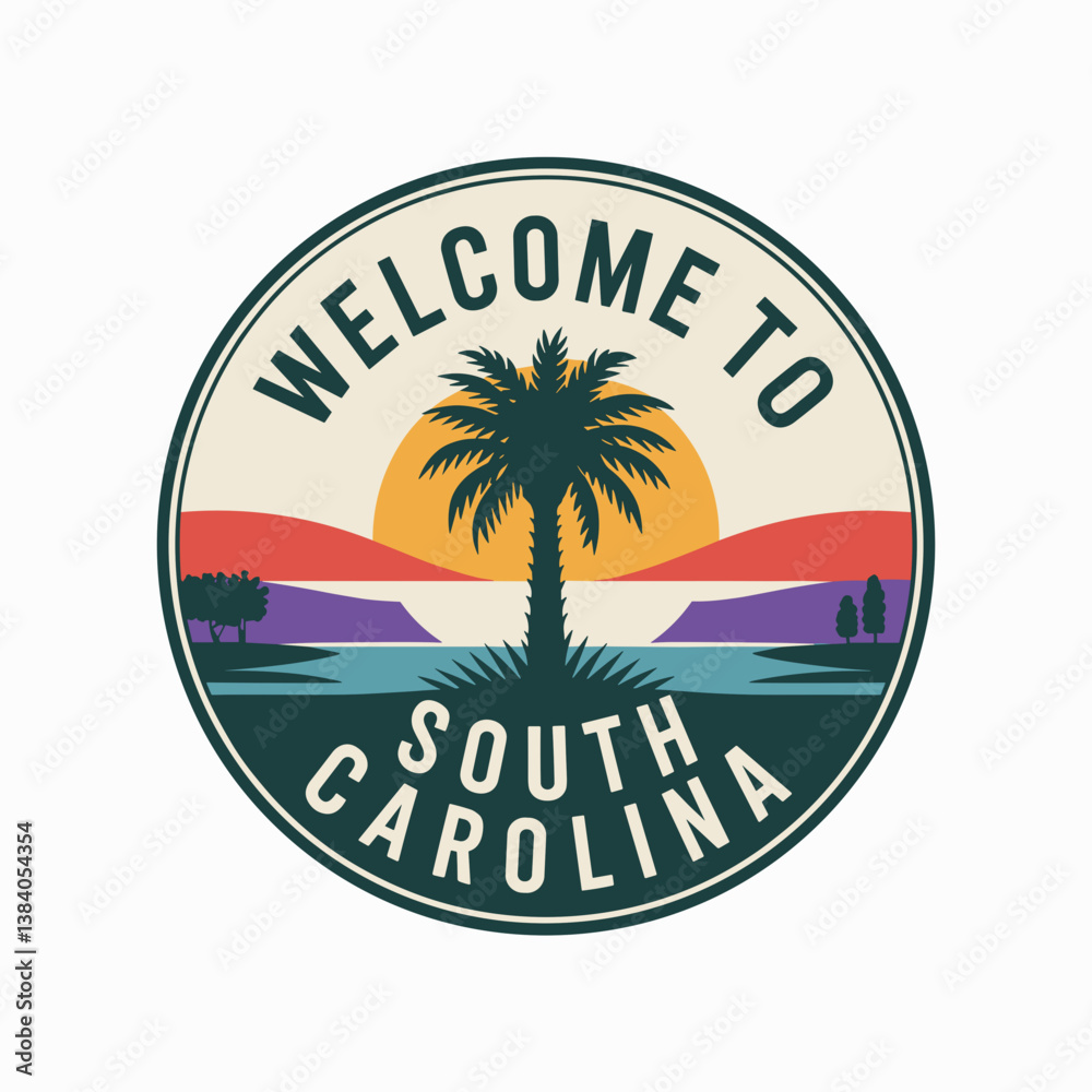 Obraz premium Welcome to South Carolina Retro Sunset Badge