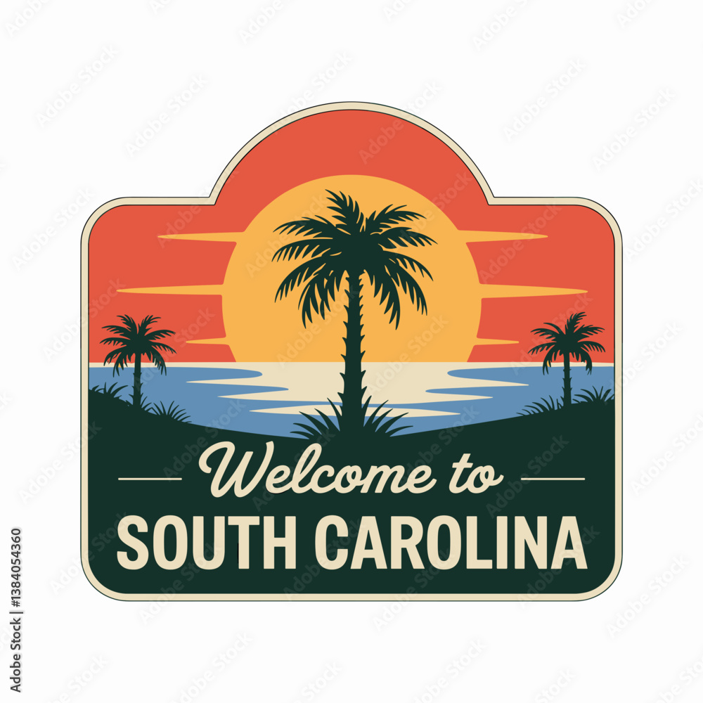 Fototapeta premium Welcome to South Carolina Retro Sunset Badge