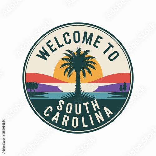 Welcome to South Carolina Retro Sunset Badge