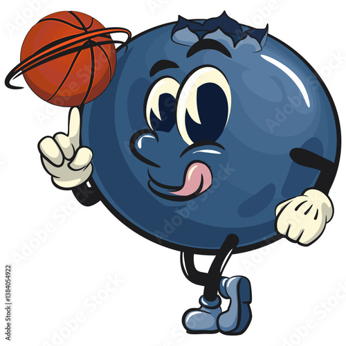 Cute blueberry fruit vektor illustration mascot character spin the basketball with the index finger, work of hand drawn