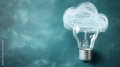 A light bulb with a cloud drawn above it on a chalkboard background. Concept for cloud computing, innovation, ideas, technology, and inspiration. 