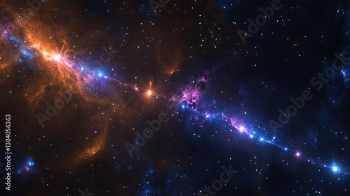 Space galaxy nebula, stardust and starry universe sky, vector background. Space sky with stars shine in cosmic clouds, blue and purple starry light glow or stardust flares in galaxy nebula