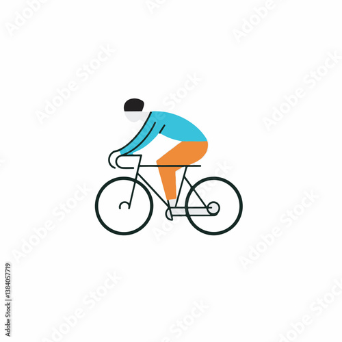 Cyclist illustration rides bike minimalist isolated white design