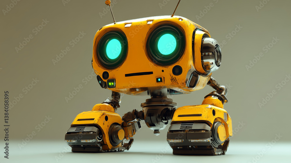 The robot stands a little way,3d rendering The robot stands a little way,3d rendering