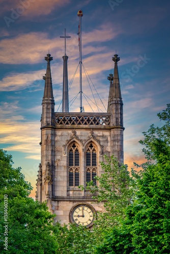Blackburn Cathedral Clock Tower at Sunset  