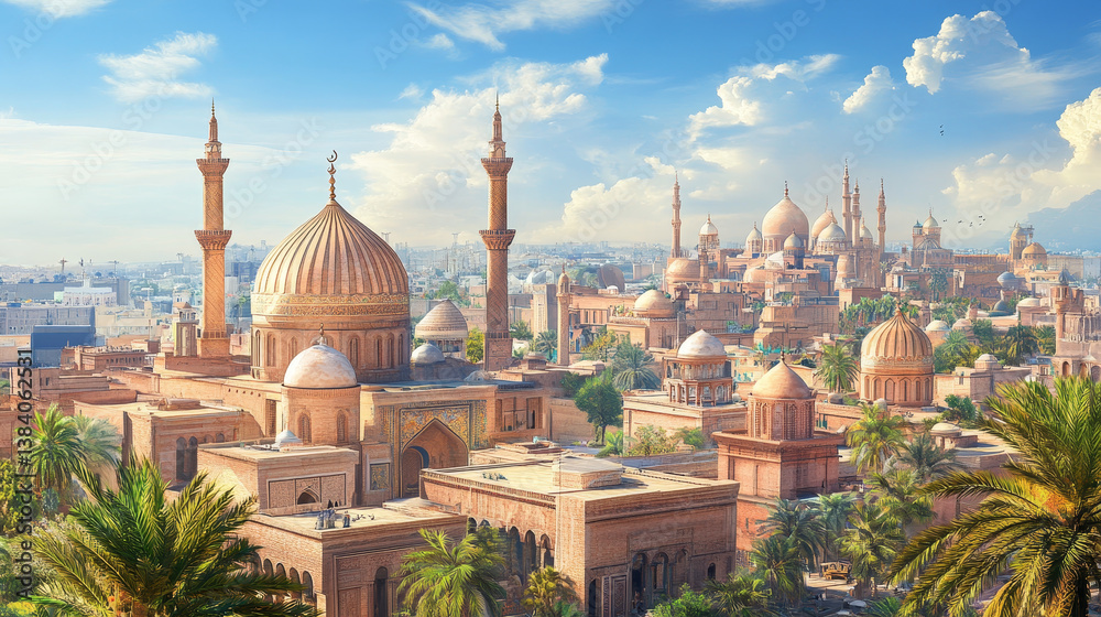 Fototapeta premium Set of muslim cities silhouettes for architecture or historical design. Jpeg version also available in gallery