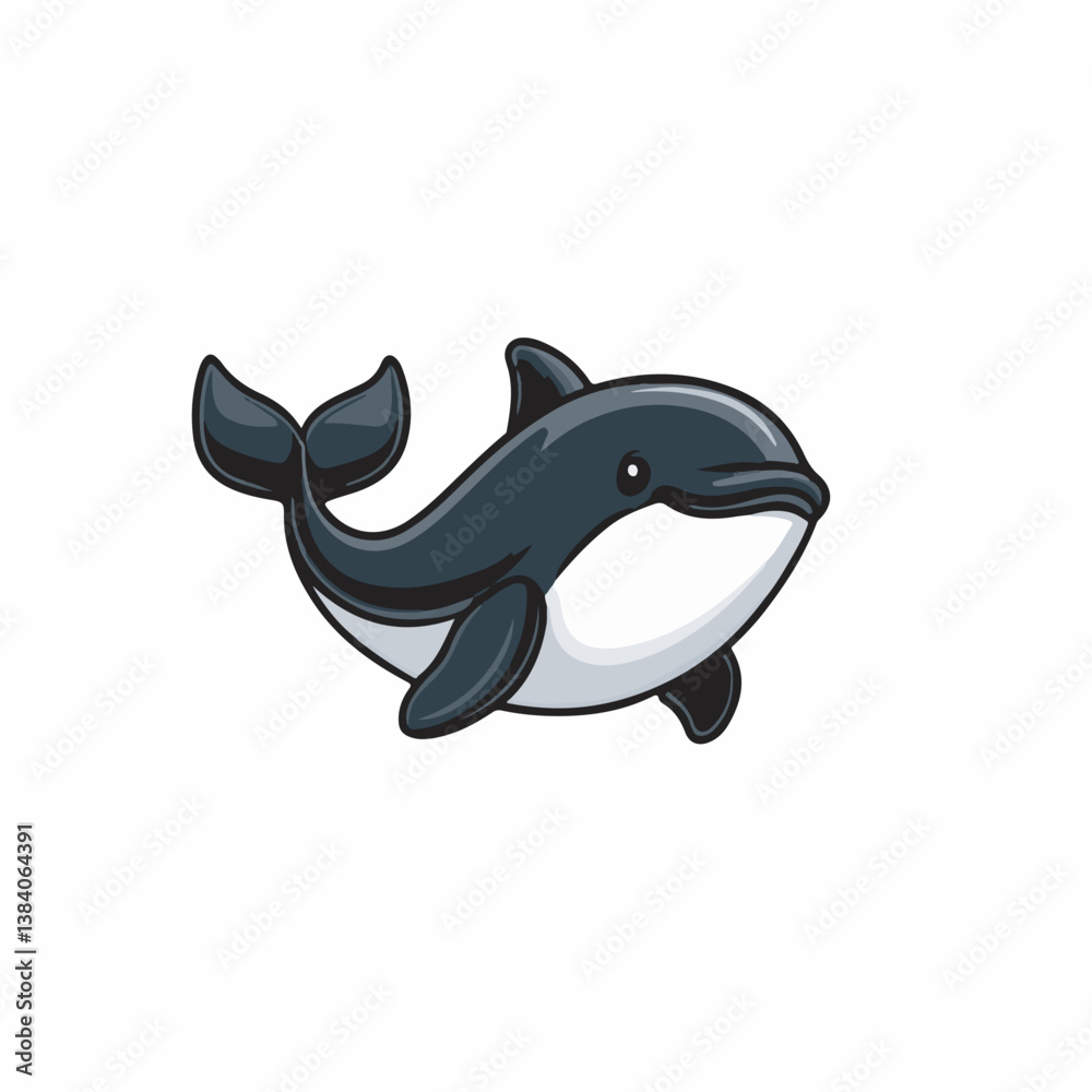 Naklejka premium Cartoon dolphin swims alone on blank background art