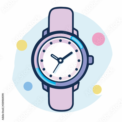 Wristwatch indicates time around abstract color blobs backdrop