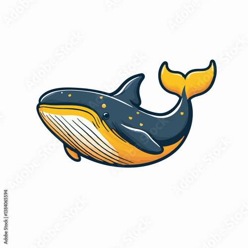 Cartoon whale swims brightly against the white background peacefully