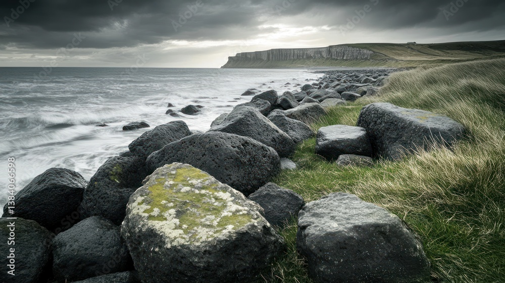 Coastal rocks, stormy sea, cliff backdrop, dramatic sky, landscape photography Coastal rocks, stormy sea, cliff backdrop, dramatic sky, landscape photography