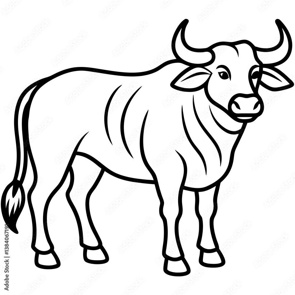 Minimalist African Buffalo Line Art Vector on White Background Minimalist African Buffalo Line Art Vector on White Background