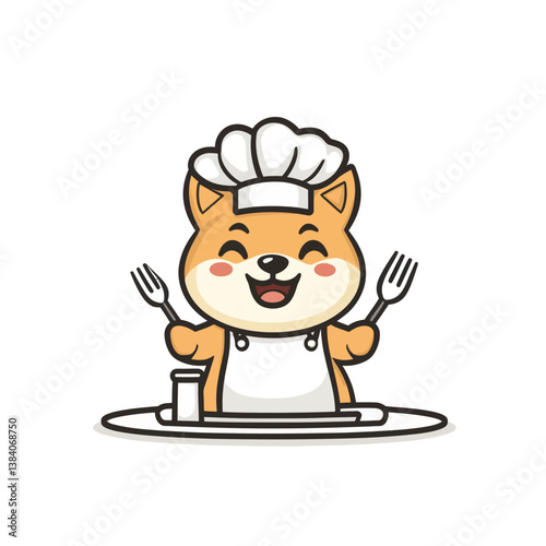 Modern flat illustration features a cartoon dog dressed as a chef, holding a salt shaker and a fork