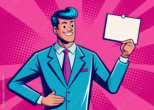 Smiling Businessman Holding Blank Sign