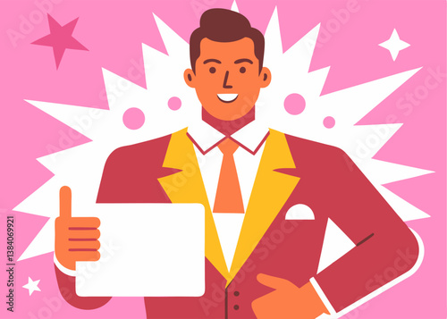 Happy Businessman Holding Blank Sign