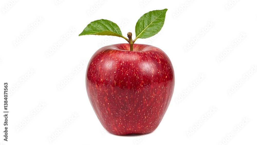 Fresh red apple with green leaf shiny skin and soft light symbolizing freshness Perfect for healthy living concepts Fresh red apple with green leaf shiny skin and soft light symbolizing freshness Perfect for healthy living concepts