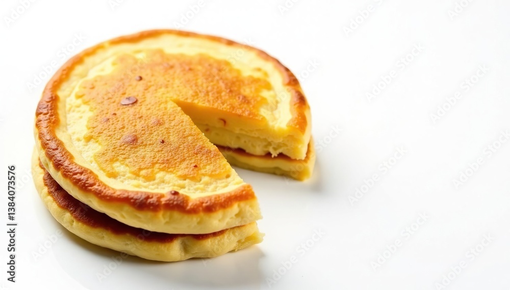One flipped pancake isolated on white background , eating, recipe One flipped pancake isolated on white background , eating, recipe