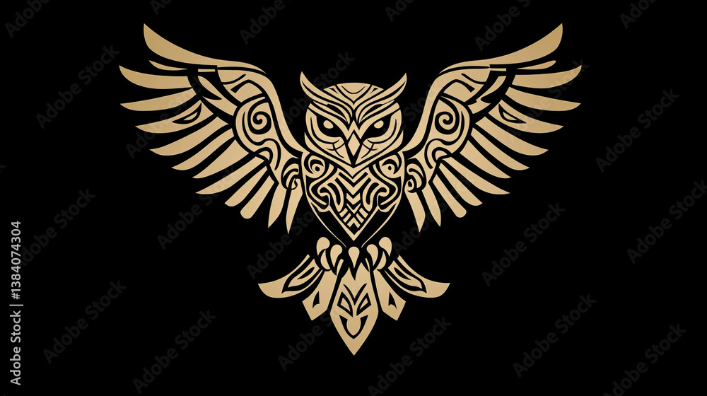 Isolated owl birds in tribal style for mascot, tattoo or wildlife concept Isolated owl birds in tribal style for mascot, tattoo or wildlife concept