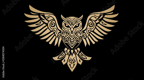Isolated owl birds in tribal style for mascot, tattoo or wildlife concept