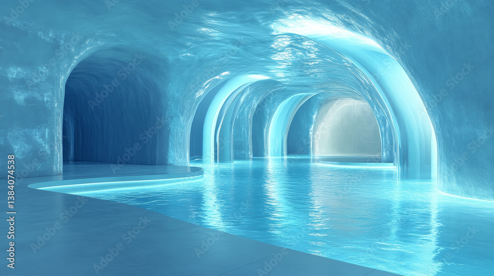 Fototapeta premium Empty light blue studio room futuristic,Future background for design,3d rendering