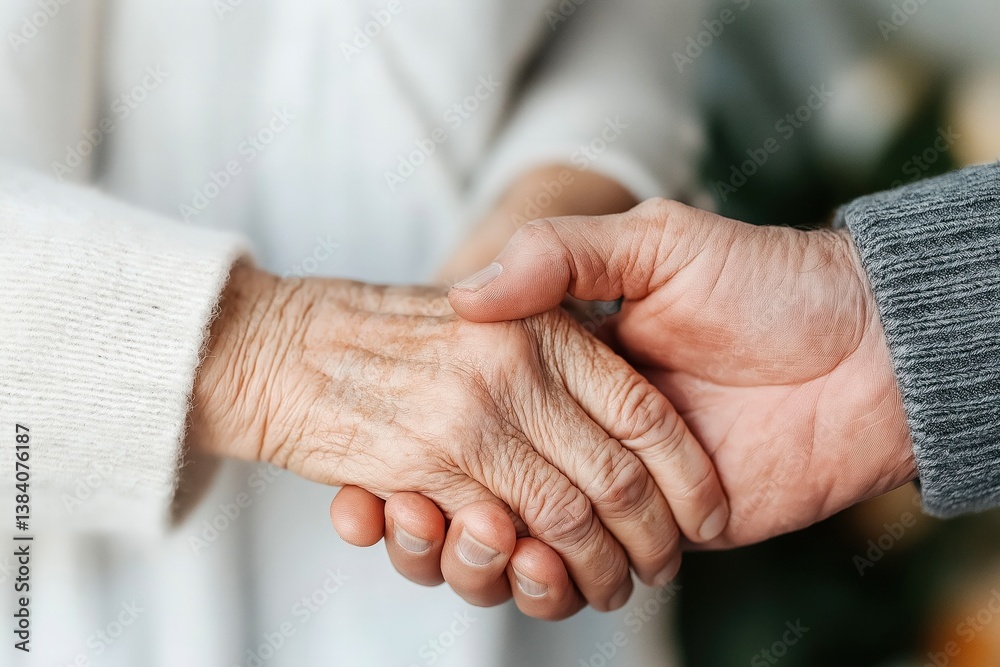 Fototapeta premium Senior hands shaking in agreement against a blurred background 