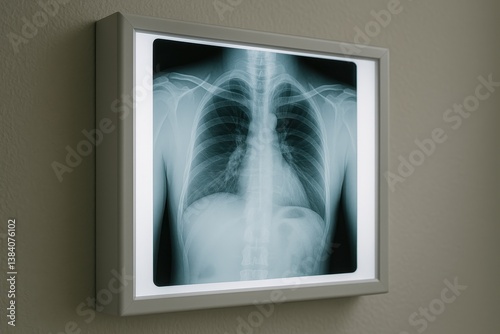 Human Chest X-Ray Displayed on Illuminated Lightbox in Medical Office