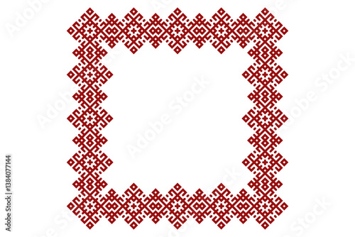 Russian red, old ornament in the form of a square frame. Flat illustration.