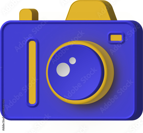3D Render of a Blue and Yellow Camera Icon 