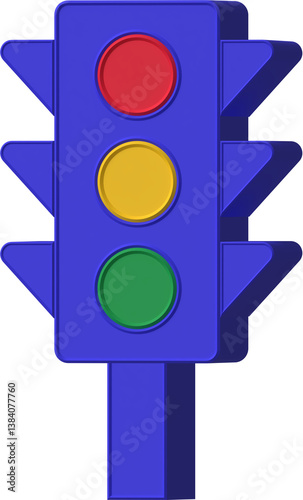 3D Render of a Blue Traffic Light with Red Yellow and Green Signals