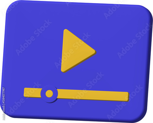 3D Rendering of a Video Player Icon with Play Button and Interface Elements